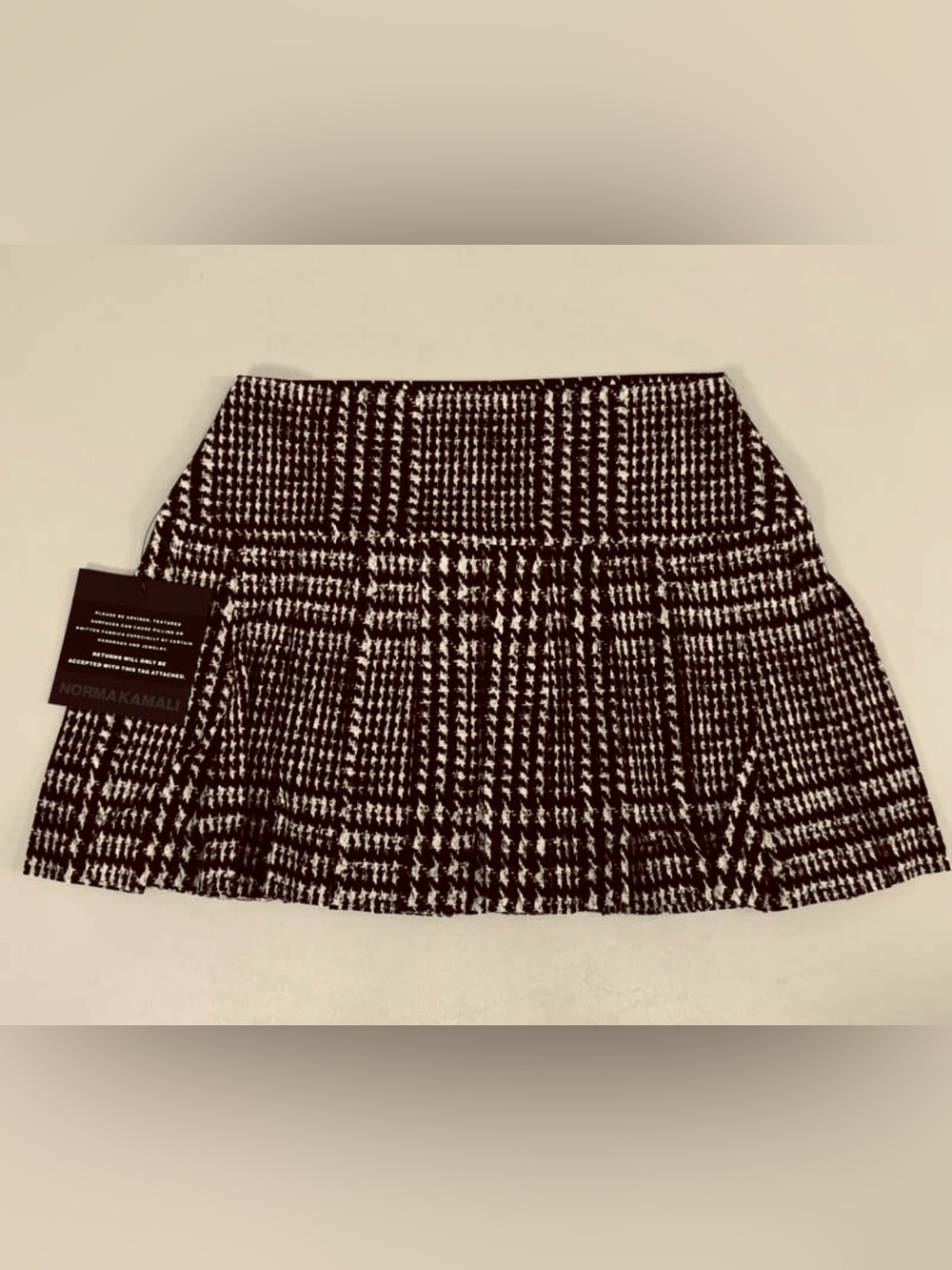 Norma Kamali Brown & Cream Houndstooth Pleated Mini Skirt